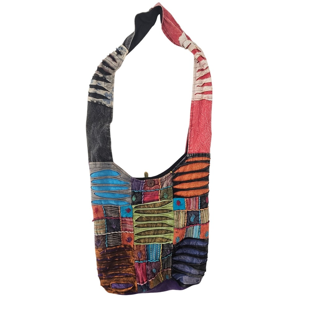 Boho Patchwork Cotton Hobo Bag Nepal Embroidered Slouchy ShoulderBag Multi Color